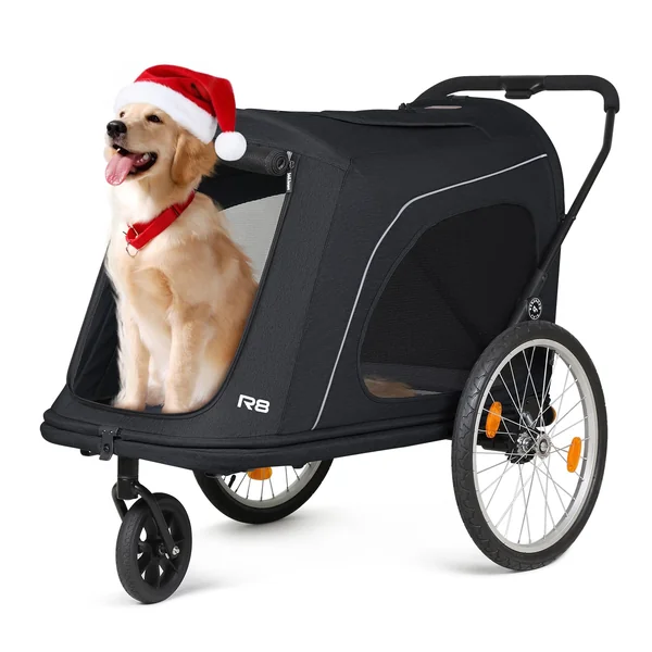 Beberoad Pets R8 Extra Large Foldable Pet Stroller, Dog Stroller & Pet Trailer for Large Dogs Under 100 lbs, Unmovable, Disabled & Pregnant Dogs - Conveniently Carriable by Bike and Car, Black