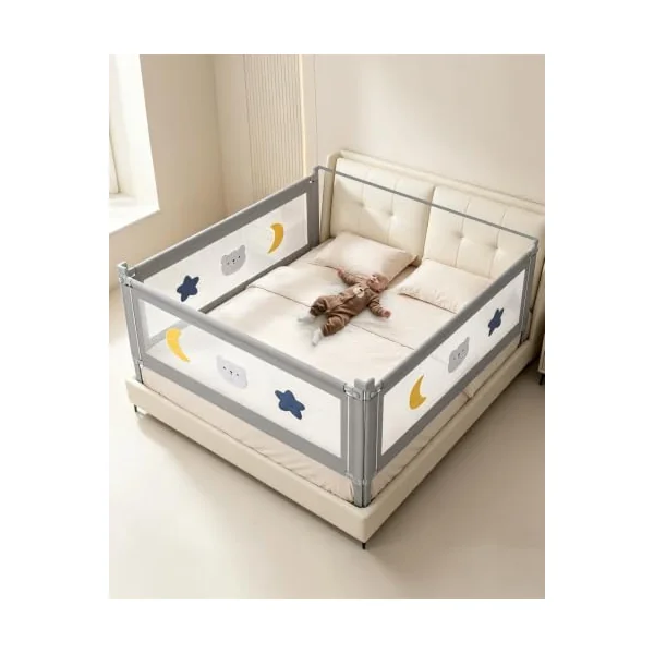 Bed Guard Rail for Toddlers - King Size 3 Piece Protection Adjustable Height Baby Bed Rail - Baby Bed Rail with Wider S-Shape Base & Headboard Rod & Thickened Reinforced Pipe- 78.74"x78.74"x74.80"