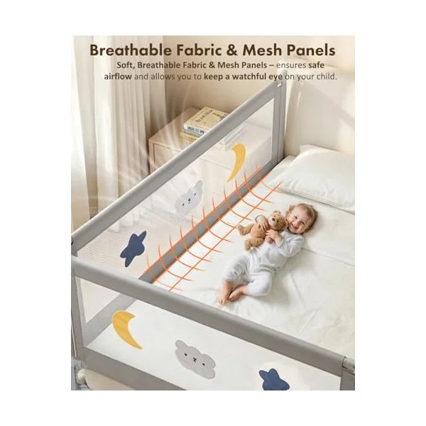 Bed Guard Rail for Toddlers - King Size 3 Piece Protection Adjustable Height Baby Bed Rail - Baby Bed Rail with Wider S-Shape Base & Headboard Rod & Thickened Reinforced Pipe- 78.74"x78.74"x74.80"