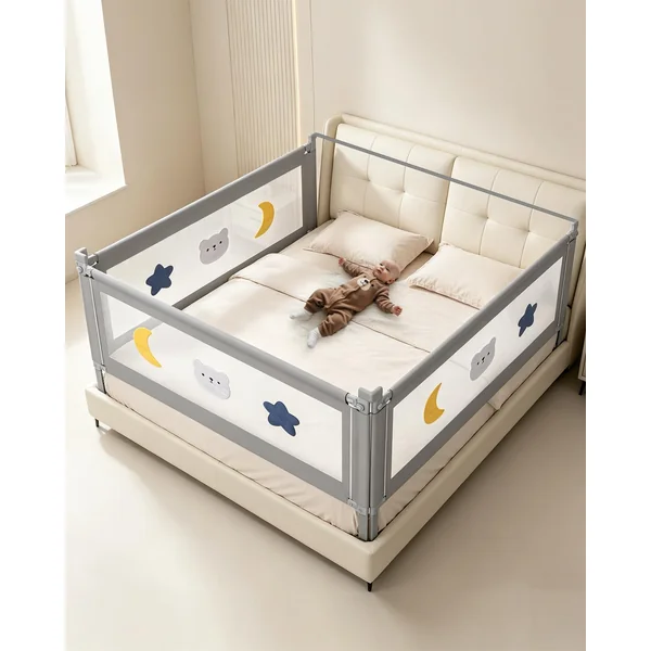Bed Guard Rail for Toddlers - King Size 3 Piece Protection Adjustable Height Baby Bed Rail - Baby Bed Rail with Wider S-Shape Base & Headboard Rod & Thickened Reinforced Pipe- 78.74"x78.74"x74.80"