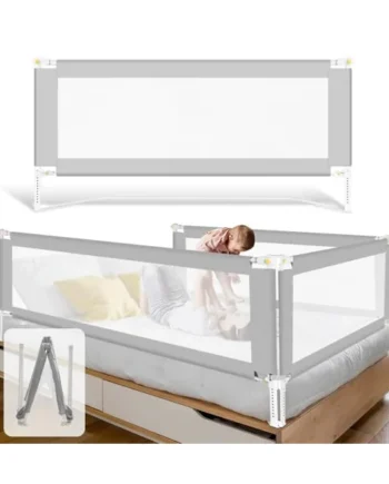 Bed Rail, 150 cm, Bed Rail, Fall Protection, Foldable with U-shaped Base, Bed Safety Gate, Children's Bed Rail, Height Adjustable, 68-95 cm, for Children and Parent Beds, Grey