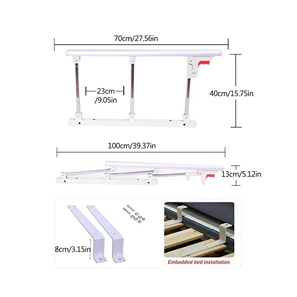 Bed Rail, Foldable Portable Bed Safety Rail, Handicap Safety Folding Handrail Swing Grab Bar Home Care Assistance Devices Bed Rails Guard for Elderly Assist Handle