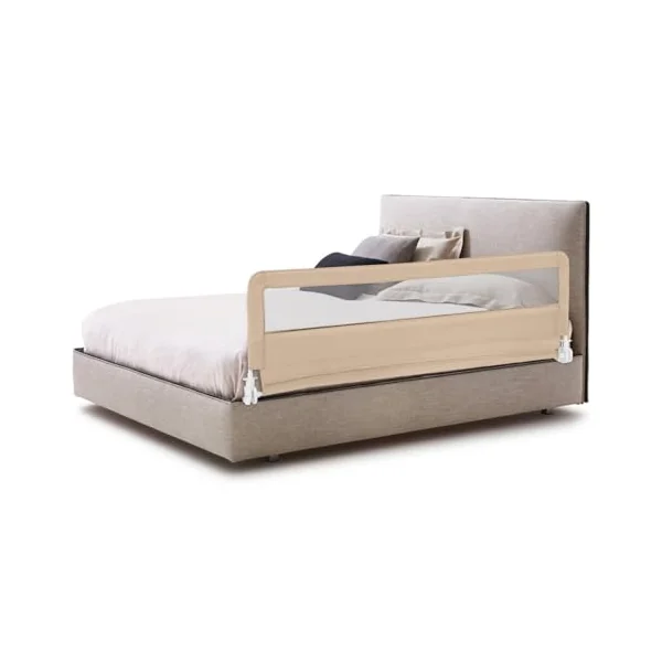 Bed Rail for Toddlers, 180CM Extra Long, Portable Safety Bed Guardrail w/Double Safety Child Lock, Foldable Baby Bed Rail Guard, Fit King & Queen Full Twin Size Bed Mattress (Beige)