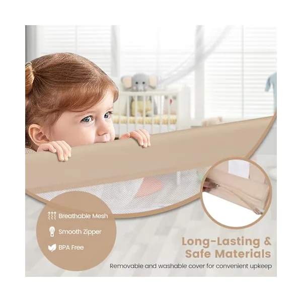 Bed Rail for Toddlers, 180CM Extra Long, Portable Safety Bed Guardrail w/Double Safety Child Lock, Foldable Baby Bed Rail Guard, Fit King & Queen Full Twin Size Bed Mattress (Beige)