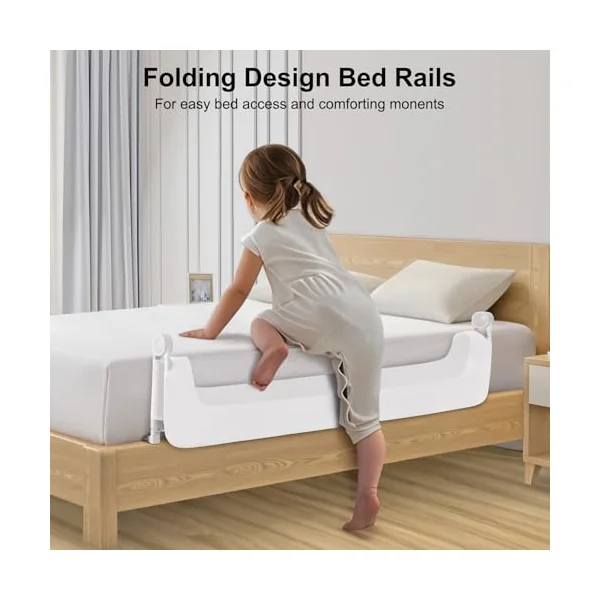Bed Rail for Toddlers,Swing Down Kids Beds Rails Guard for Twin,Full,Queen,Bunk Size Bed,Extra Tall Child Beds Rail Guard with Reinforced Anchor Safety System