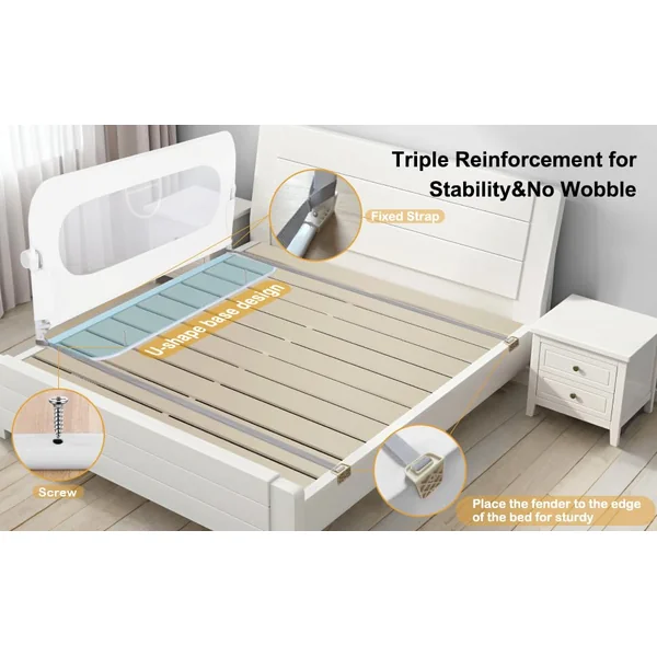 Bed Rail for Toddlers,Swing Down Kids Beds Rails Guard for Twin,Full,Queen,Bunk Size Bed,Extra Tall Child Beds Rail Guard with Reinforced Anchor Safety System