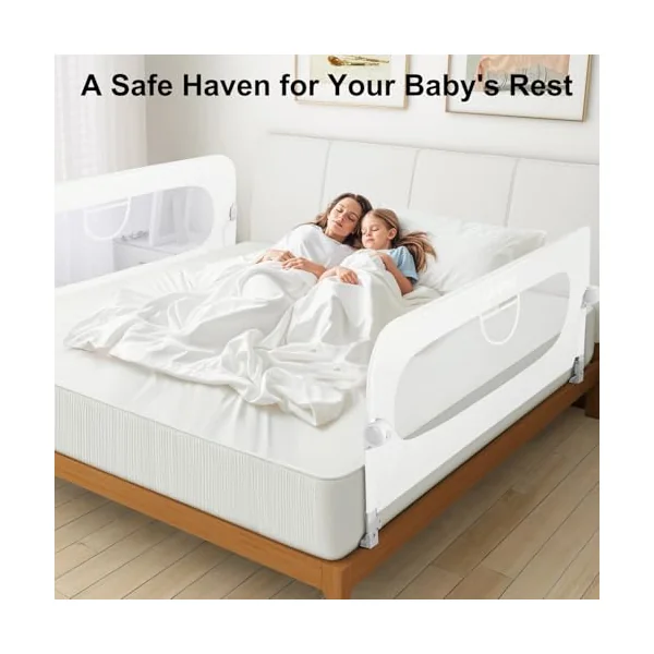 Bed Rail for Toddlers,Swing Down Kids Beds Rails Guard for Twin,Full,Queen,Bunk Size Bed,Extra Tall Child Beds Rail Guard with Reinforced Anchor Safety System