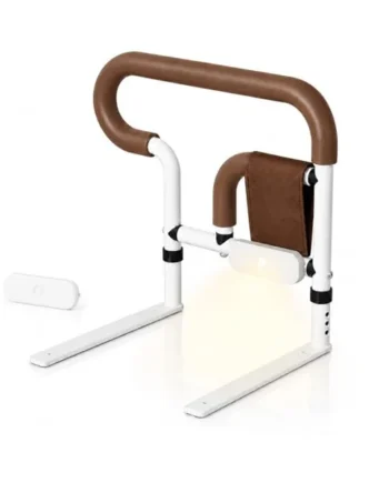 Bed Rails for Elderly Adults, Adjustable in Three Heights and Equipped with LED Light Safely Assist Handrail Bar Fall Prevention for Pregnant Women Seniors Handicap