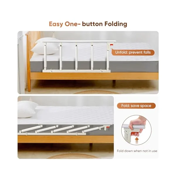 Bed Rails for Elderly Adults Safety, Foldable Bed Safety Rail for Elderly, Bedside Assist Rail Handle for Most Beds, Fall Prevention Safety Hand Guard Grab for Seniors & Surgery Patients