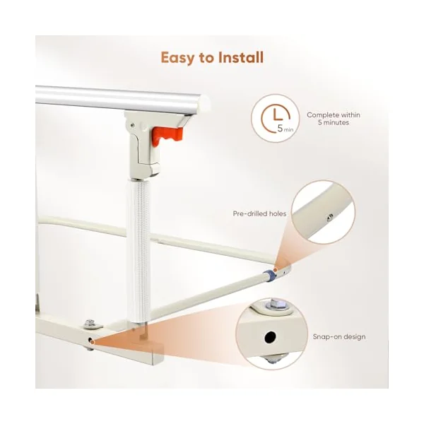 Bed Rails for Elderly Adults Safety, Foldable Bed Safety Rail for Elderly, Bedside Assist Rail Handle for Most Beds, Fall Prevention Safety Hand Guard Grab for Seniors & Surgery Patients