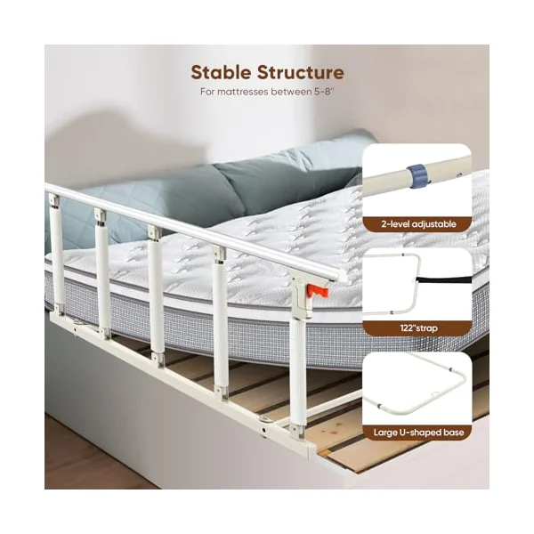Bed Rails for Elderly Adults Safety, Foldable Bed Safety Rail for Elderly, Bedside Assist Rail Handle for Most Beds, Fall Prevention Safety Hand Guard Grab for Seniors & Surgery Patients