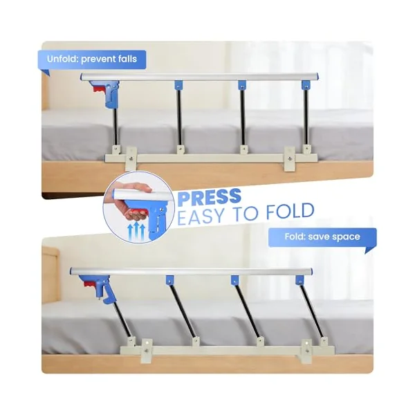 Bed Rails for Elderly Adults Safety, Folding Bedside Assist Rail Support Handle 96 x 36CM Upgrade Length and Height Safety Side Protector, Bed Border for Adults with Assist Handle for Fall Prevention