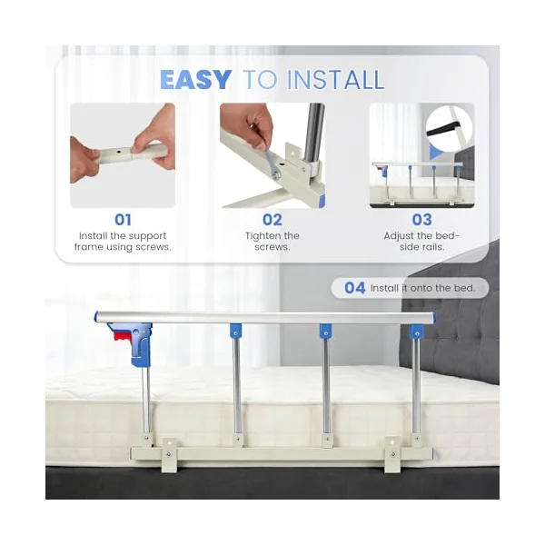 Bed Rails for Elderly Adults Safety, Folding Bedside Assist Rail Support Handle 96 x 36CM Upgrade Length and Height Safety Side Protector, Bed Border for Adults with Assist Handle for Fall Prevention
