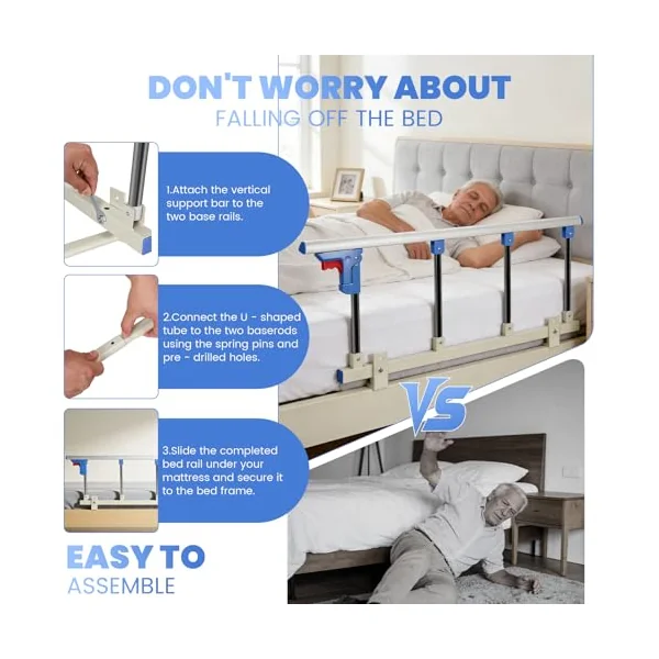 Bed Rails for Elderly Adults Safety, Folding Bedside Assist Rail Support Handle 96 x 36CM Upgrade Length and Height Safety Side Protector, Bed Border for Adults with Assist Handle for Fall Prevention