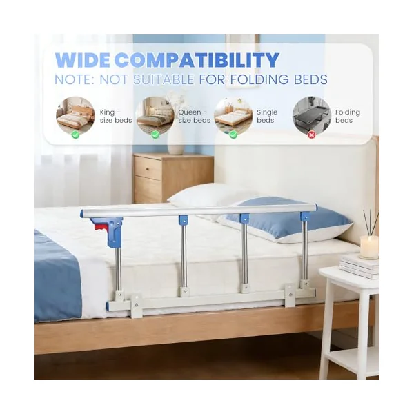 Bed Rails for Elderly Adults Safety, Folding Bedside Assist Rail Support Handle 96 x 36CM Upgrade Length and Height Safety Side Protector, Bed Border for Adults with Assist Handle for Fall Prevention