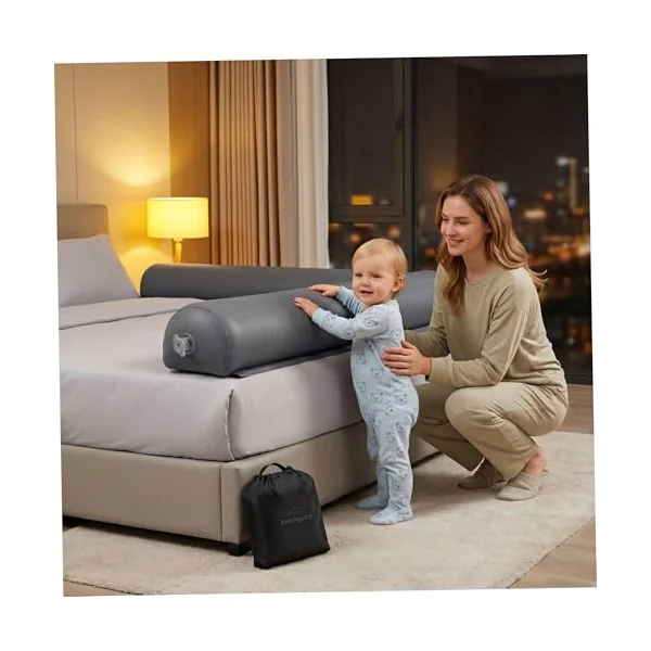 Bed Rails Rail Guards|2pcs Inflatable Bed Rails, Portable Toddler Bumpers For Travel, Easy to Install Crib Bumper For Vacation Trip, Gray