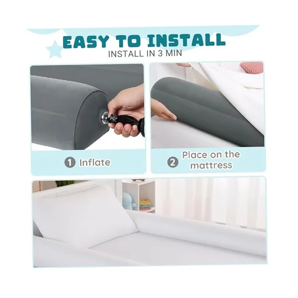 Bed Rails Rail Guards|2pcs Inflatable Bed Rails, Portable Toddler Bumpers For Travel, Easy to Install Crib Bumper For Vacation Trip, Gray