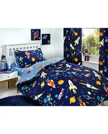Bedlam - Supersonic - Glow In The Dark Duvet Cover Set, Junior Bed Size, Blue Bedding