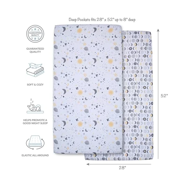 Bedtime Originals Celestial Moon/Stars 2-Pack Fitted Crib/Toddler Sheet Set