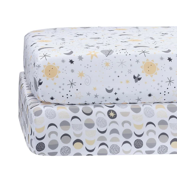 Bedtime Originals Celestial Moon/Stars 2-Pack Fitted Crib/Toddler Sheet Set