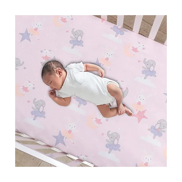 Bedtime Originals Tiny Dancer Fitted Crib Sheet - Pink, Animals, Celestial