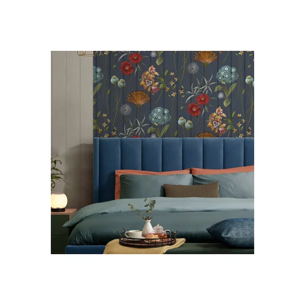Belgravia Botanist Floral Leaves Honey Bee Wood Panel 3D Effect Navy Wallpaper 4771