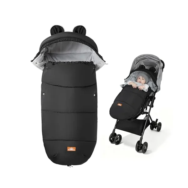 Bemece Universal Pushchair Footmuff,Windproof Water-Resistant Fleece Lining | Winter Baby Pram Footmuff, Thick Crystal Fleece Lining, Zip Design, 5-Point Harness Slots, Non-Slip Grips & Detachable Cover.
