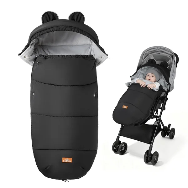 Bemece Universal Pushchair Footmuff,Windproof Water-Resistant Fleece Lining | Winter Baby Pram Footmuff, Thick Crystal Fleece Lining, Zip Design, 5-Point Harness Slots, Non-Slip Grips & Detachable Cover.