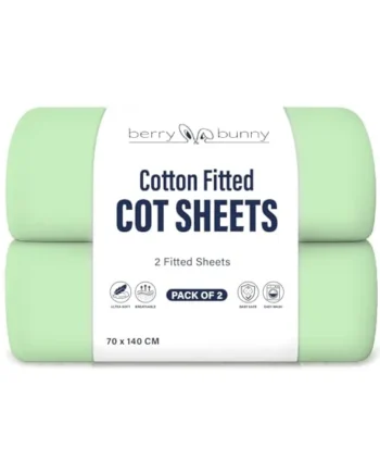 Berry and Bunny 100% Cotton Jersey Cot Bed Sheets Pack of 2, Soft Breathable Elasticated Baby Cot Fitted Sheets 140 x 70cm, Deep Fitted Sheet, Toddler Bedding All Seasons