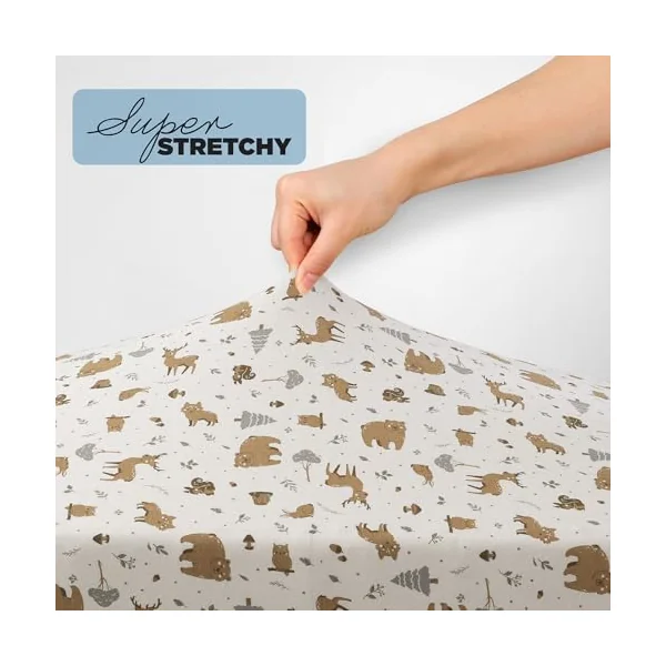Berry & Bunny 3 Pack Cot Bed Sheets 120 x 60 cm – 100% Cotton 2 Fitted Sheets & 1 Waterproof Mattress Protector Cover – Soft Breathable Cot Sheets for Baby Mattress – Gray Animal