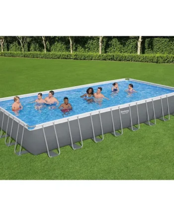Bestway 31ft x 16ft Power Steel Rectangular Frame Pool with Sand Filter Pump, Ladder and Cover