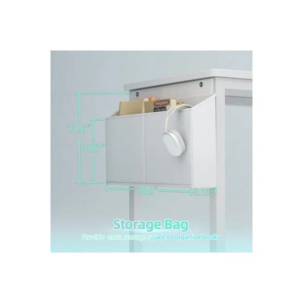 BEXEVUE White 100cm Computer Gaming Desk With Power Outlet LED Light Reversible Shelves Storage Drawer And Bag