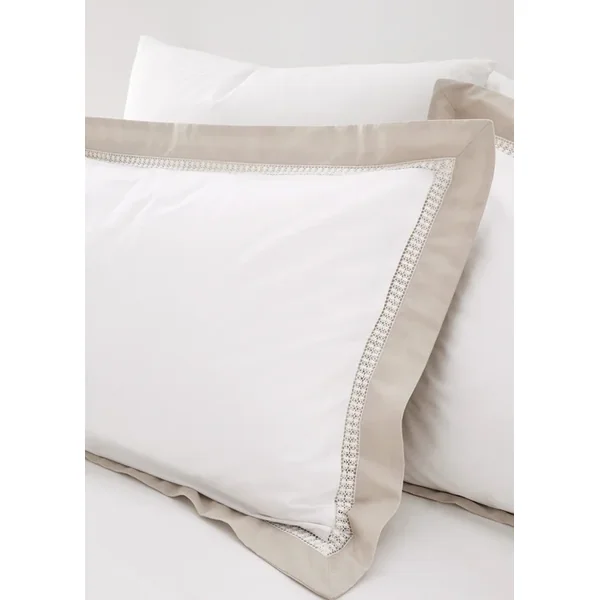 Bianca Fine Linens Oxford Lace 200 Thread Count Cotton Duvet Cover Set White Natural