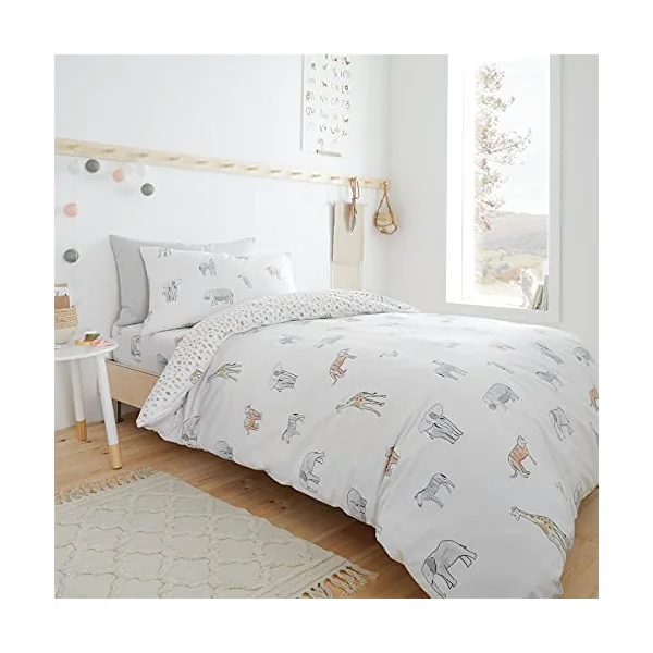 Bianca Zoo Animals Cotton Junior Cotton Duvet Cover Set with Pillowcases White