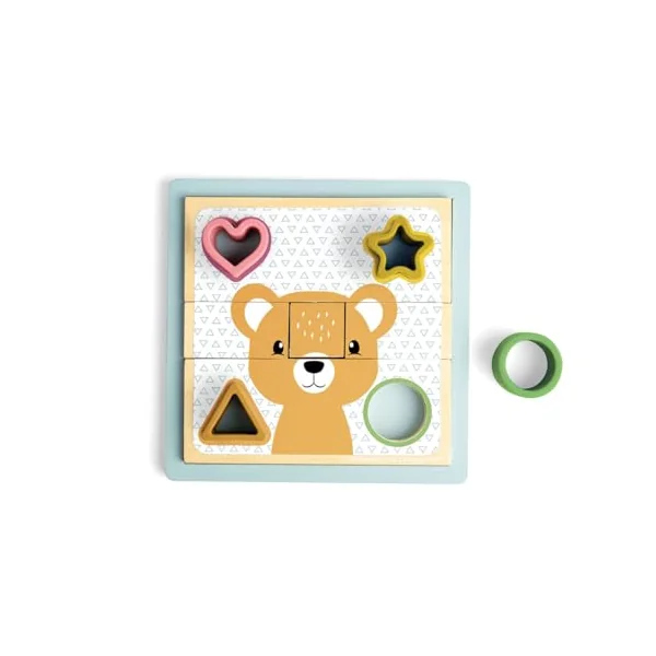 Bigjigs Toys Activity Puzzle - 10 Piece Silicone Shape Sorter & Puzzle Board, Wooden Toys, Wooden Puzzles, Busy Board 1 Year Old, Sustainably Made