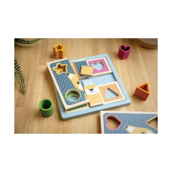 Bigjigs Toys Activity Puzzle - 10 Piece Silicone Shape Sorter & Puzzle Board, Wooden Toys, Wooden Puzzles, Busy Board 1 Year Old, Sustainably Made