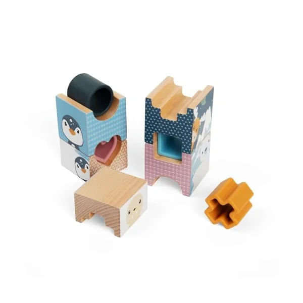 Bigjigs Toys Arctic Tower Puzzle - 9 Piece Wooden Stacking Toy Shape Sorter