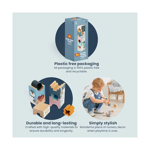 Bigjigs Toys Arctic Tower Puzzle - 9 Piece Wooden Stacking Toy Shape Sorter