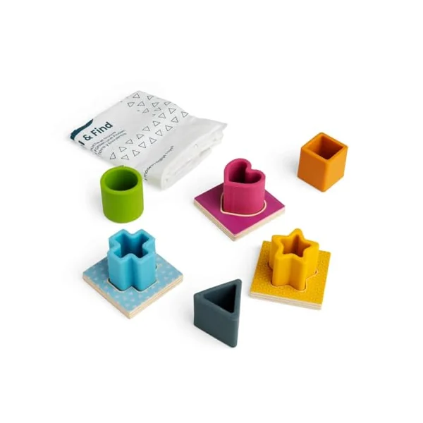Bigjigs Toys Feel & Find Shape Matching Game, 9 Piece Wooden Shapes Sorter | Eco Friendly Wood & Silicone Shape Sorter with Tote Bag, Montessori Gift, Age 1-3