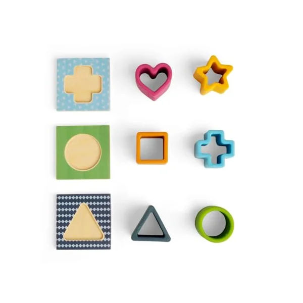 Bigjigs Toys Feel & Find Shape Matching Game, 9 Piece Wooden Shapes Sorter | Eco Friendly Wood & Silicone Shape Sorter with Tote Bag, Montessori Gift, Age 1-3