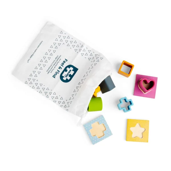 Bigjigs Toys Feel & Find Shape Matching Game, 9 Piece Wooden Shapes Sorter | Eco Friendly Wood & Silicone Shape Sorter with Tote Bag, Montessori Gift, Age 1-3