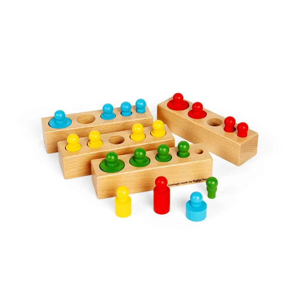 Bigjigs Toys Wooden Peg Blocks, 24 Piece Size & Shape Sorter | 24 Piece Wooden Size & Shape Sorter, Sustainably Made Montessori Gift, Age 2+
