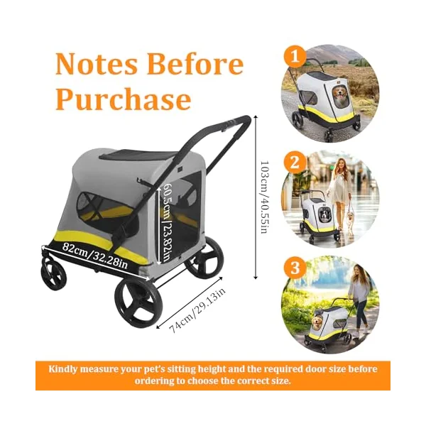 BingoPaw Foldable Extra Large Dog Stroller with Rain Cover Included Loads Up to 45kg