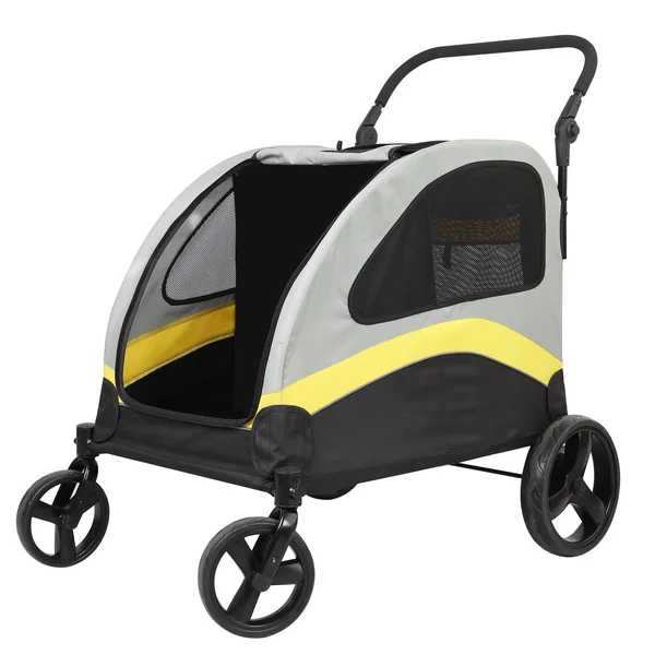 BingoPaw Heavy Duty Dog Buggy: 2-in-1 Pet Stroller with Removable Divider | Jogger Wagon Travel Pram Carrier for 2 Small or Medium Dogs, Foldable Pet Pushchair Transport Trolley Up to 42kg
