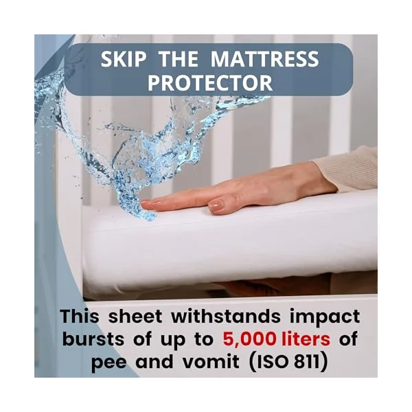 Bisoo Magic Sheet 20x33in Grey Waterproof Fitted Sheet for Bedside Crib | 2-in-1, Saves the Mattress Protector, Waterproof, Breathable, Soft Cotton Jersey Oeko-Tex