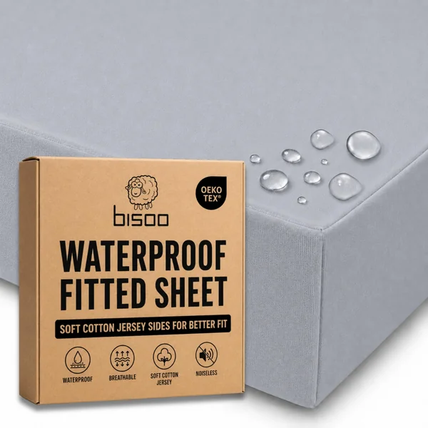Bisoo Magic Sheet 20x33in Grey Waterproof Fitted Sheet for Bedside Crib | 2-in-1, Saves the Mattress Protector, Waterproof, Breathable, Soft Cotton Jersey Oeko-Tex
