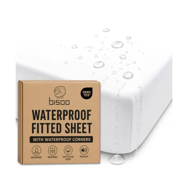 Bisoo Magic Sheet 32x52in White Waterproof Fitted Sheet for Cot Cot Bed | 2-in-1, Saves the Mattress Protector, Waterproof, Breathable, Soft Cotton Jersey Oeko-Tex