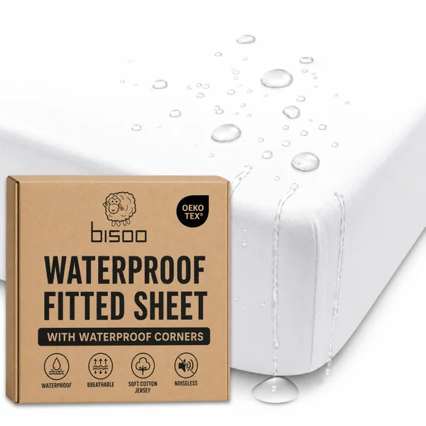 Bisoo Magic Sheet 32x52in White Waterproof Fitted Sheet for Cot Cot Bed | 2-in-1, Saves the Mattress Protector, Waterproof, Breathable, Soft Cotton Jersey Oeko-Tex