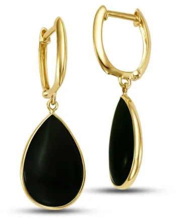 Black Onyx Earrings, 14ct Yellow Gold