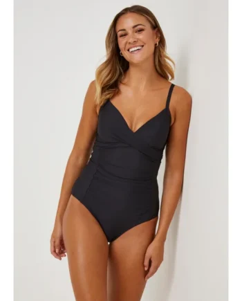 Black Tummy Control Wrap Front Swimsuit